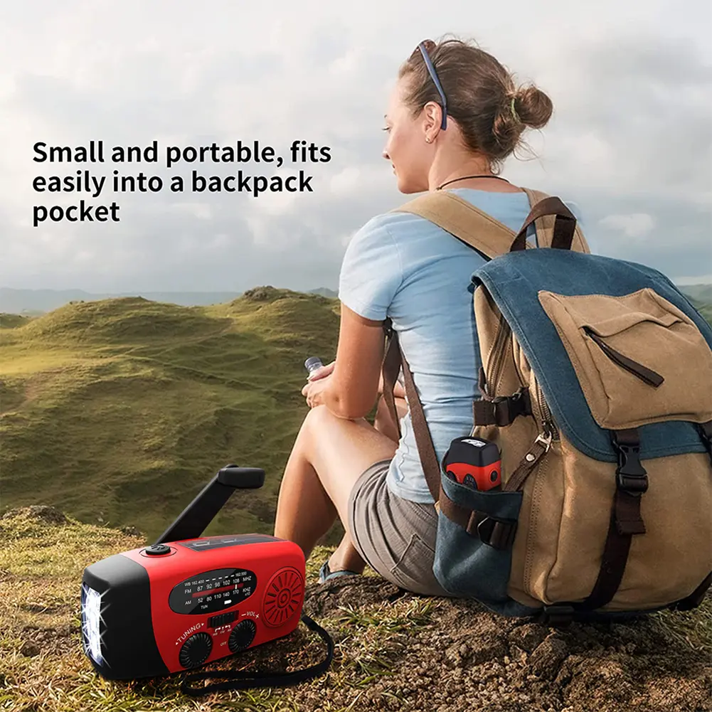 Solar Powered Radio Hand Crank Emergency Radio with LED Flashlight Portable Weather Radio Solar Radio for Camping Travel Outdoor