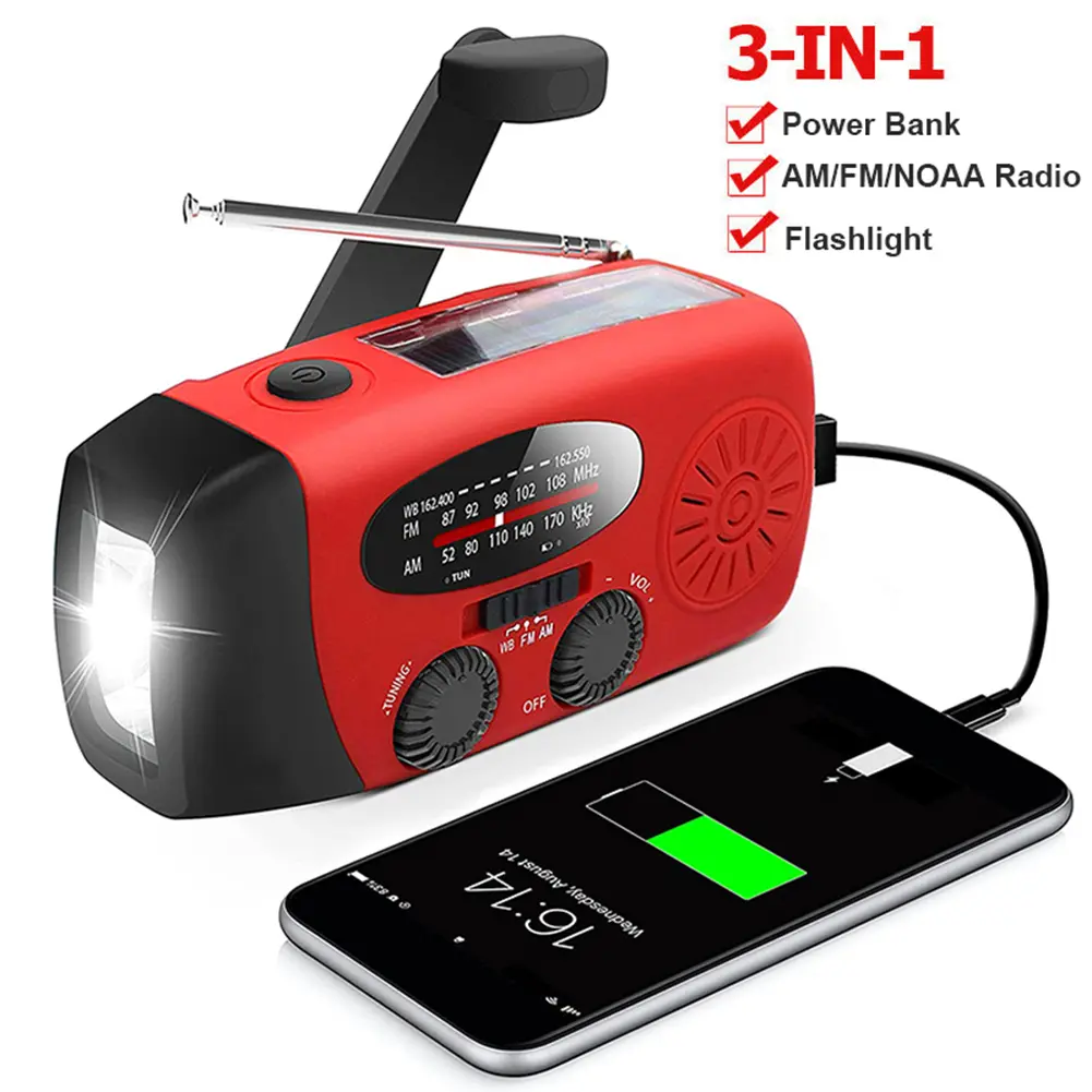 Solar Powered Radio Hand Crank Emergency Radio with LED Flashlight Portable Weather Radio Solar Radio for Camping Travel Outdoor