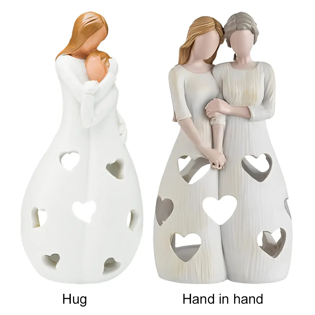 Mothers Day Candle Light Statue with Hollow Heart Desktop Ornament Statue Wear Resist Candlestick Holder for Home Ornament