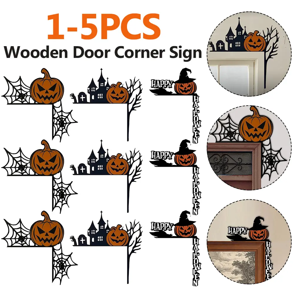 Halloween Pumpkin Door Corner Sign Door Right Angle Sign Creative Door Corner Decor Funny Door Frame Ornament for Wall Art Decor