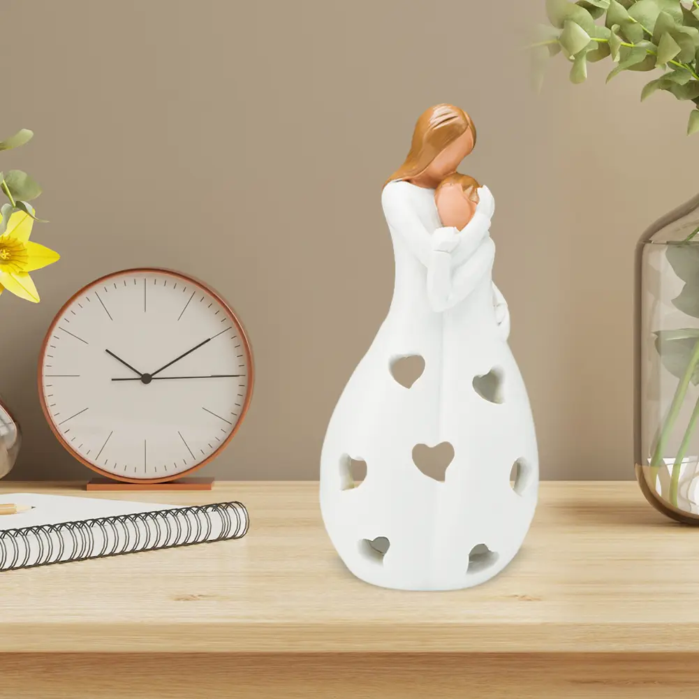 Mothers Day Candle Light Statue with Hollow Heart Desktop Ornament Statue Wear Resist Candlestick Holder for Home Ornament