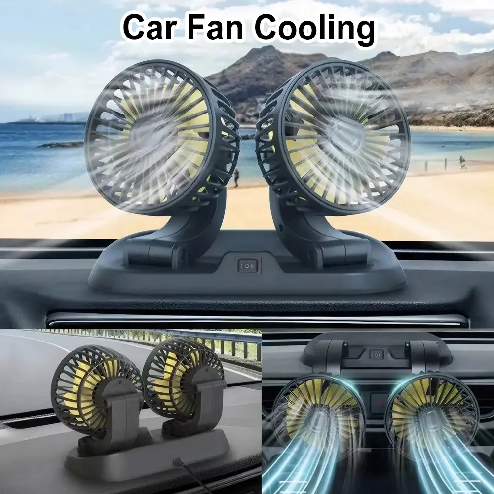 Adjustable Dual Head Car Cooling Fan 2 Speeds Car Fan Cooling Air Fan for Car Truck SUV RV