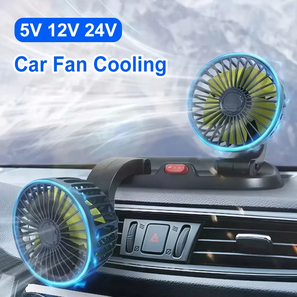 Adjustable Dual Head Car Cooling Fan 2 Speeds Car Fan Cooling Air Fan for Car Truck SUV RV