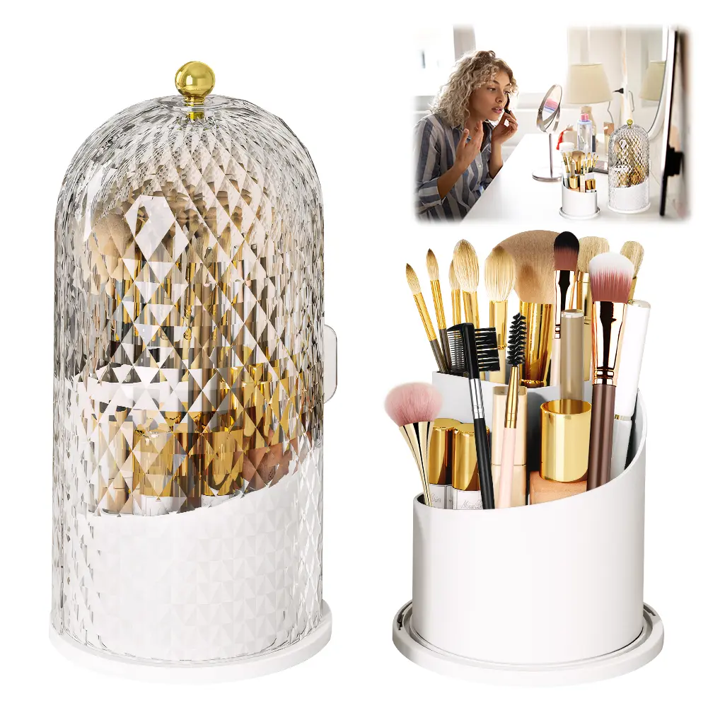 Rotating Makeup Organizer Makeup Storage Box Multi Compartment Cosmetic Container Makeup Display Stand for Lipstick Makeup Brush