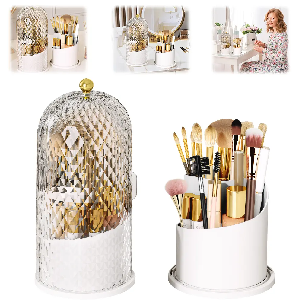 Rotating Makeup Organizer Makeup Storage Box Multi Compartment Cosmetic Container Makeup Display Stand for Lipstick Makeup Brush