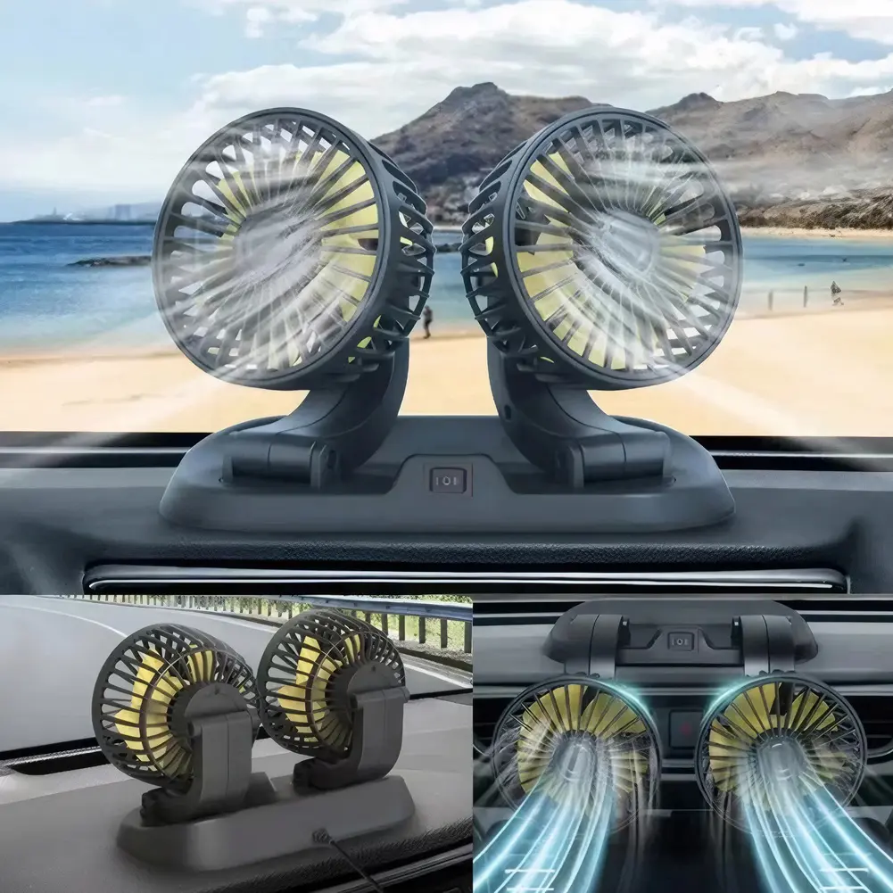 Adjustable Dual Head Car Cooling Fan 2 Speeds Car Fan Cooling Air Fan for Car Truck SUV RV