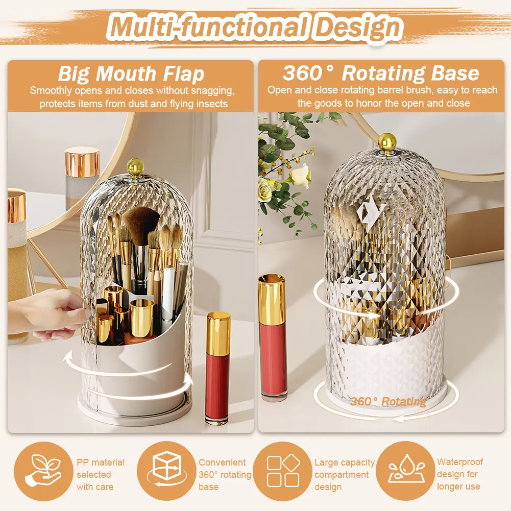 Rotating Makeup Organizer Makeup Storage Box Multi Compartment Cosmetic Container Makeup Display Stand for Lipstick Makeup Brush
