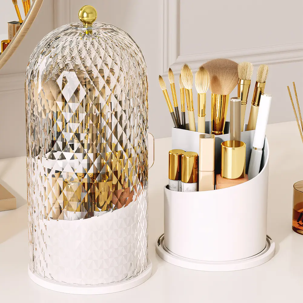 Rotating Makeup Organizer Makeup Storage Box Multi Compartment Cosmetic Container Makeup Display Stand for Lipstick Makeup Brush