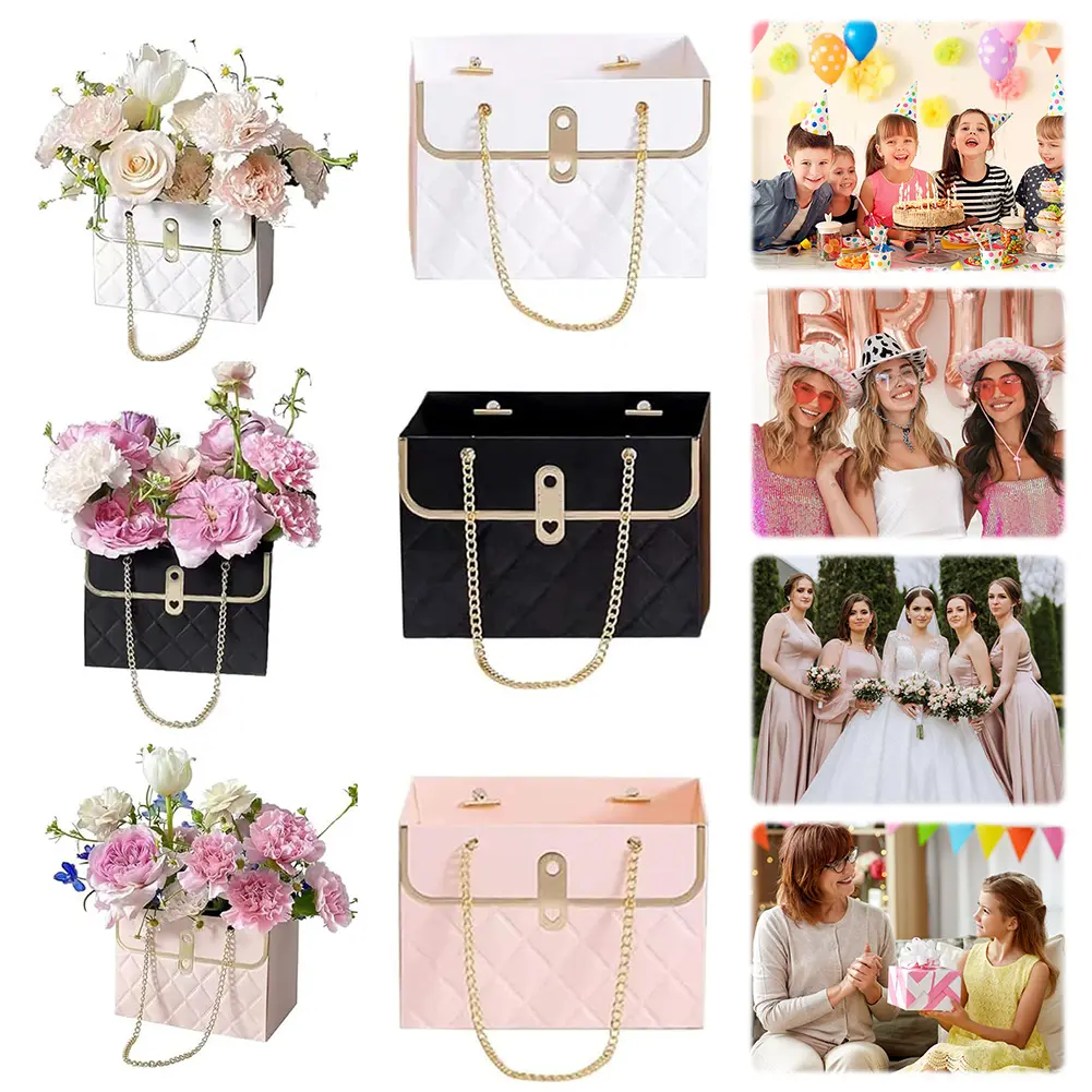6Pcs Flower Paper Gift Bags Wear Resist Bouquet Storage Box Multi-Purpose Flower Wrapping Basket for Wedding Birthday Gift Wrap