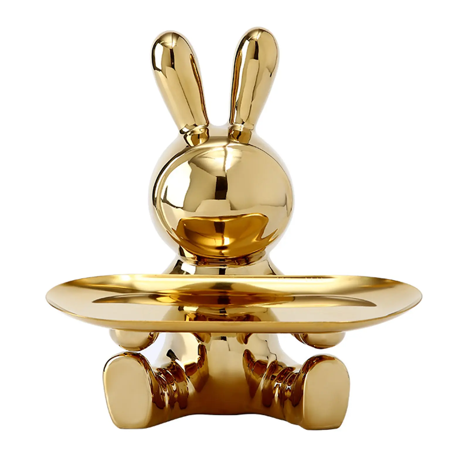 Ceramic Rabbit Statues Storage Tray Christmas Gifts Electroplating Rabbit Figurines Art Ornament Home Decor for Home Living Room
