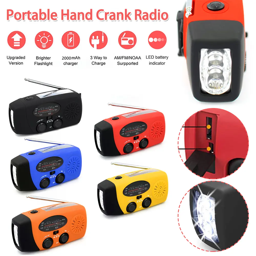 USB Charging Emergency Hand Crank Multifunctional Radio Hand Crank Solar USB Charging FM AM WB NOAA Weather Radio