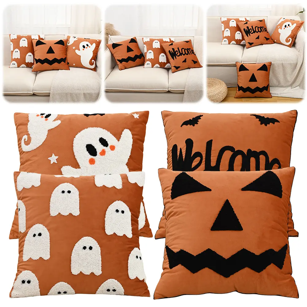 Halloween Embroidered Cushion Cover Funny Pillow Case Embroidered Decorative Pillow Cover for Living Room Sofa