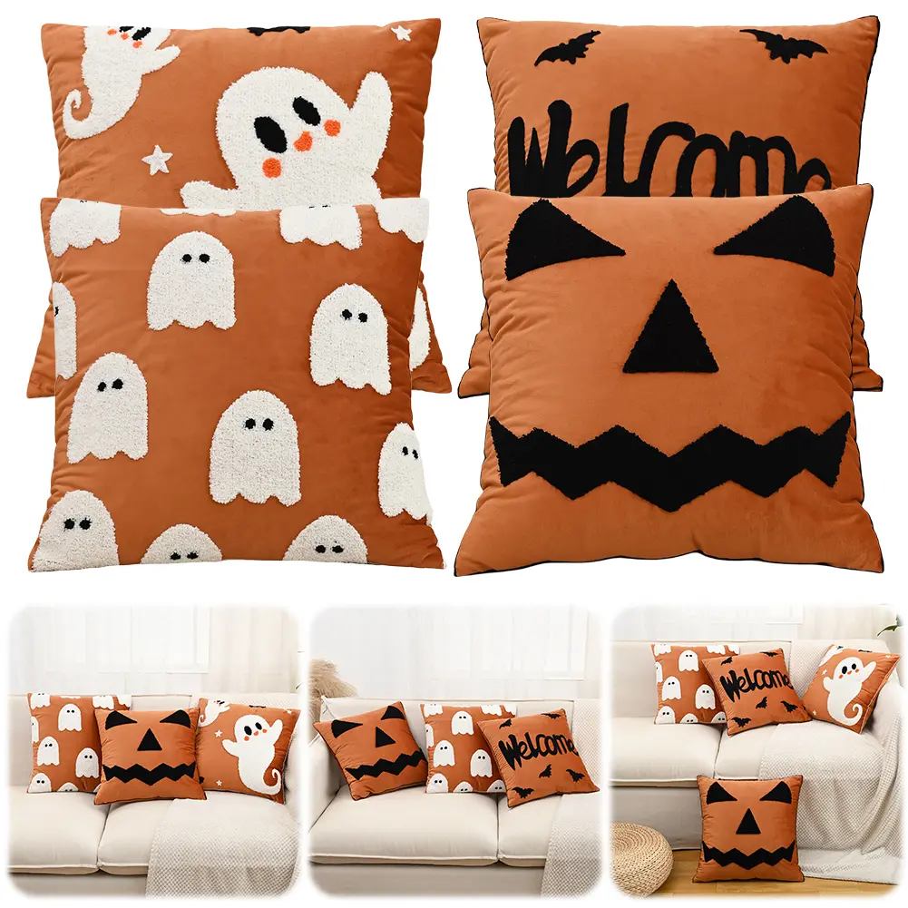 Halloween Embroidered Cushion Cover Funny Pillow Case Embroidered Decorative Pillow Cover for Living Room Sofa