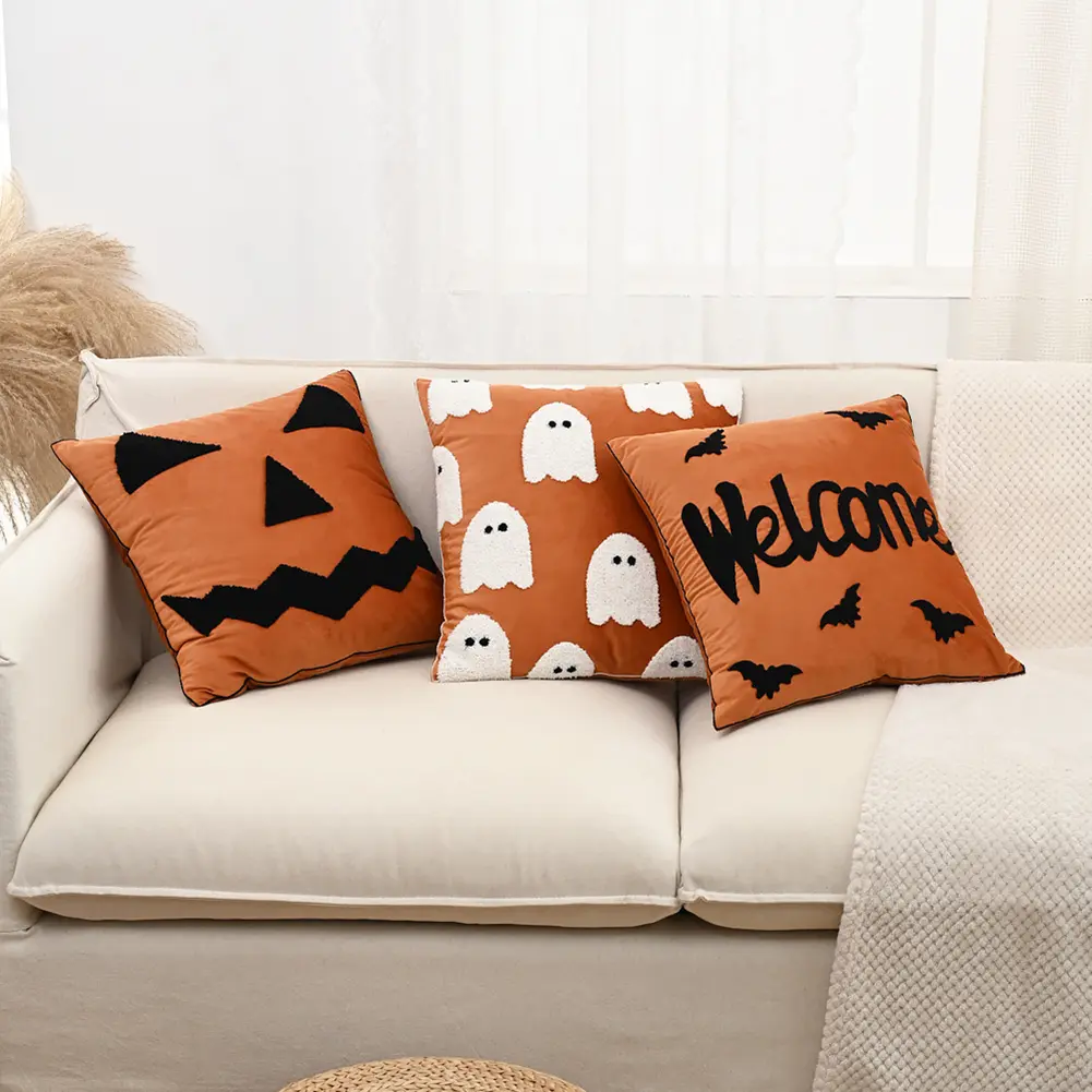Halloween Embroidered Cushion Cover Funny Pillow Case Embroidered Decorative Pillow Cover for Living Room Sofa