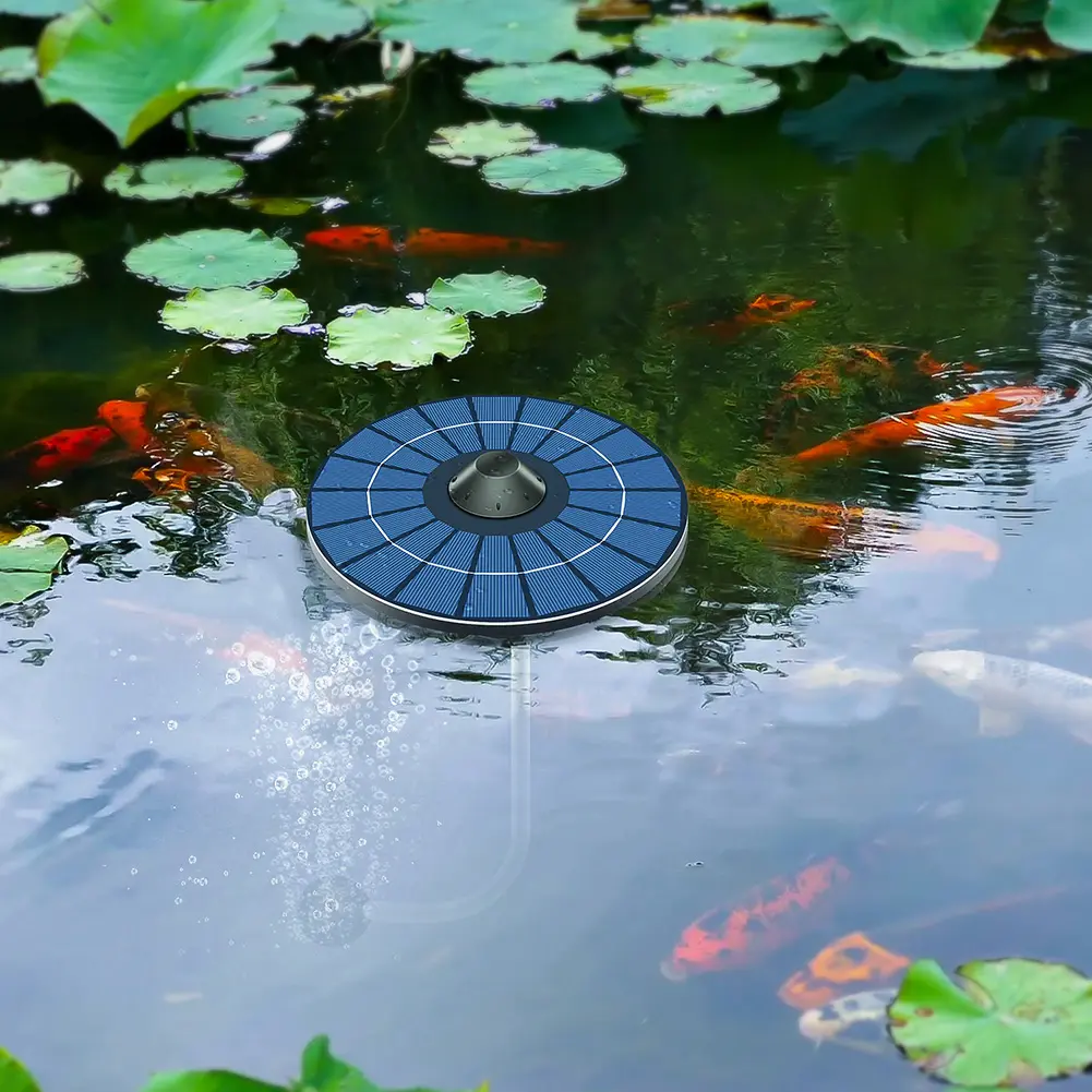 Solar Floating Pond Aerator Solar Powered Air Pump with Air Hose and Bubble Stone Bubble Oxygenator Auto Off for Birdbath