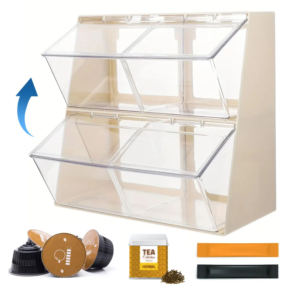 Clear Acrylic Organizer with Lid Coffee Organizer Stackable Tea Storage Container for Countertops Pantries and Cabinets