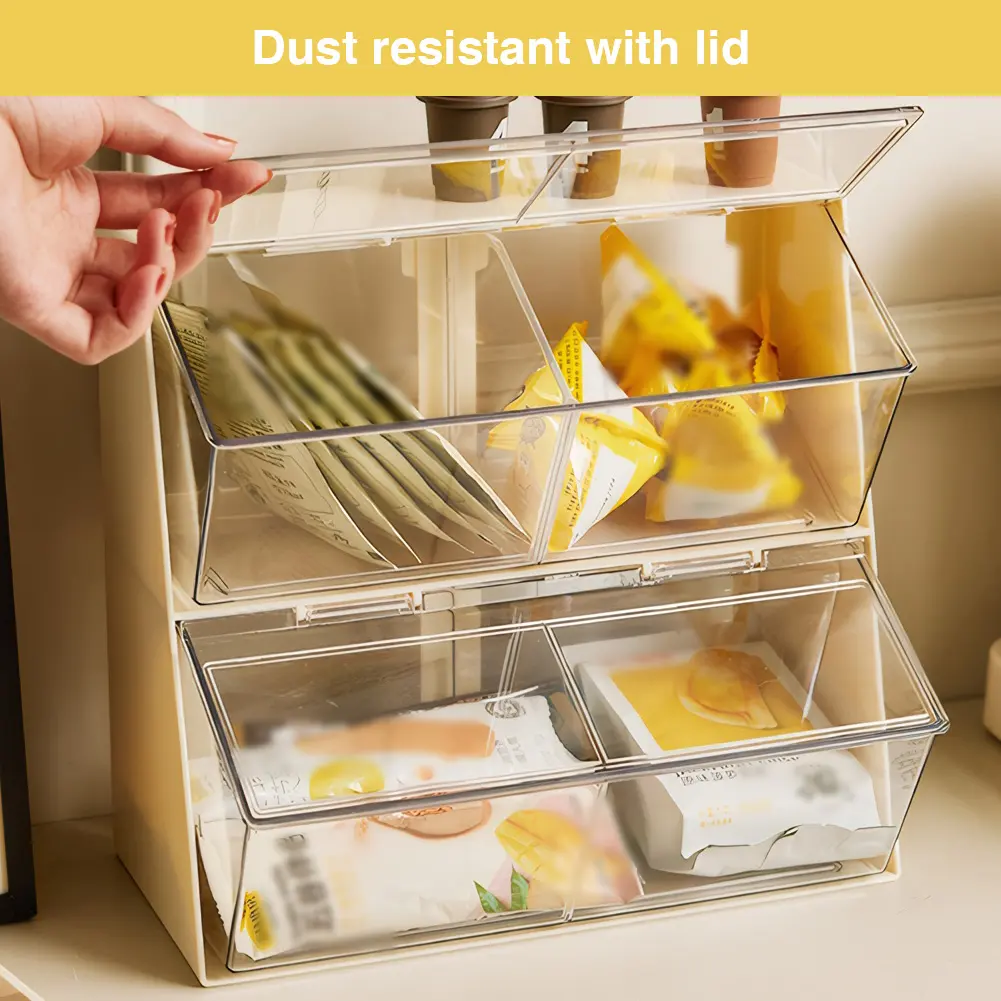 Clear Acrylic Organizer with Lid Coffee Organizer Stackable Tea Storage Container for Countertops Pantries and Cabinets