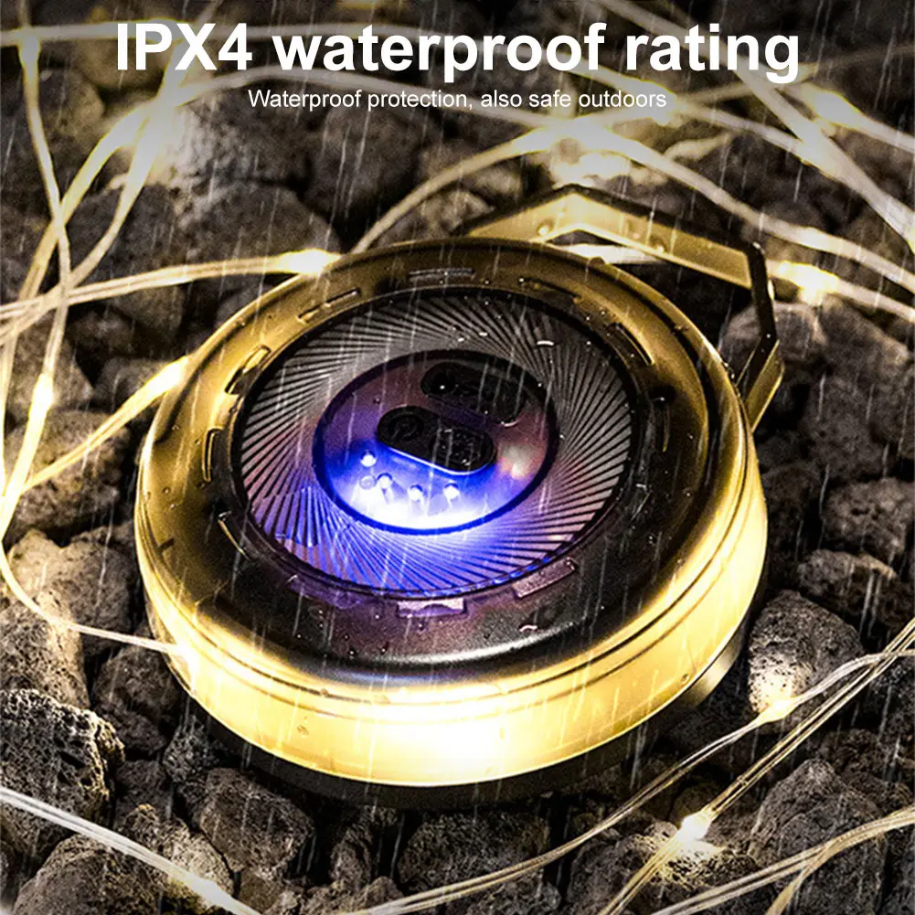 10M Outdoor Camping Light with Hook Tent String Light Hand Crank Storage Canopy Light Strip Type-C Charging for Home Party Decor