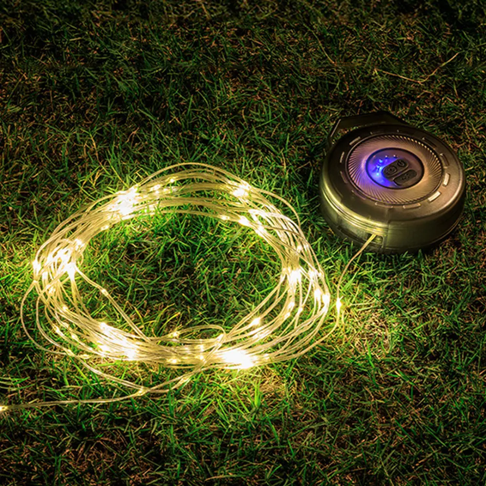 10M Outdoor Camping Light with Hook Tent String Light Hand Crank Storage Canopy Light Strip Type-C Charging for Home Party Decor