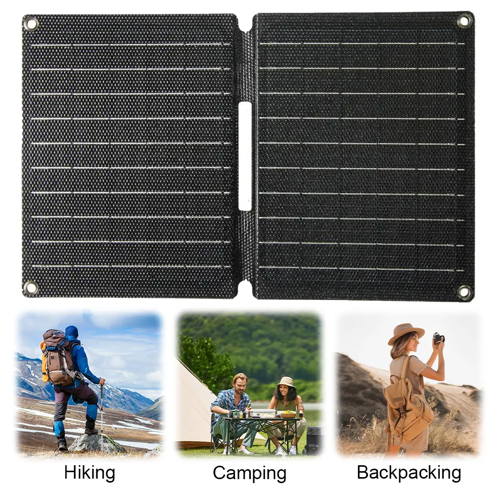 16W 5V Solar Panel Folding Waterproof Portable Solar Battery Charger with USB /Type-C Ports Solar Charger Power Emergency Panels