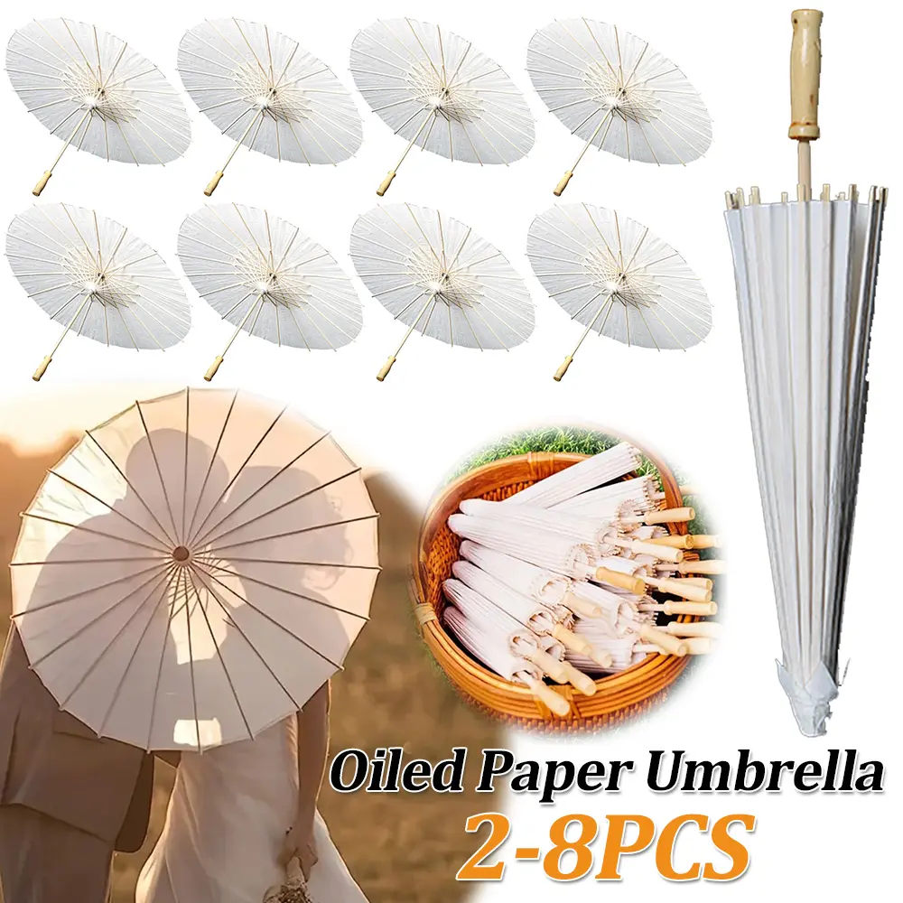 2-8PCS Oiled Paper Umbrella 60cm Paper Parasol Photography Props Decorative Chinese Parasol for Wedding Party Decor