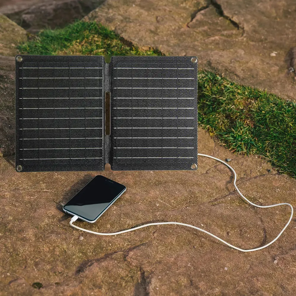 16W 5V Solar Panel Folding Waterproof Portable Solar Battery Charger with USB /Type-C Ports Solar Charger Power Emergency Panels