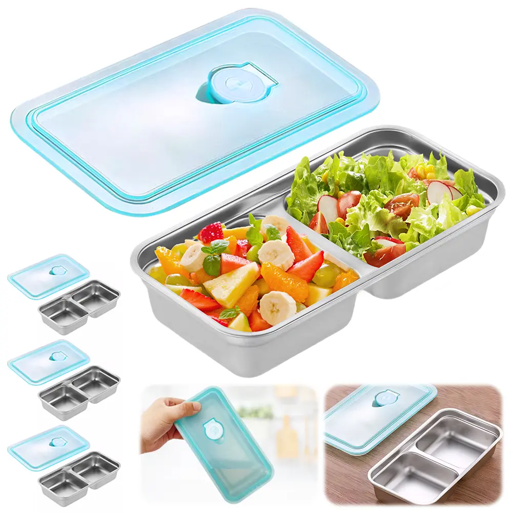 4Pcs Stainless Steel Small Snack Containers with Lid Food Storage Containers Double Compartment for Indoor Office Outdoor Travel