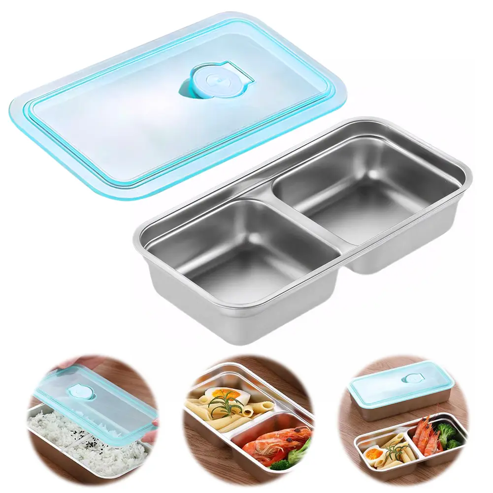 4Pcs Stainless Steel Small Snack Containers with Lid Food Storage Containers Double Compartment for Indoor Office Outdoor Travel