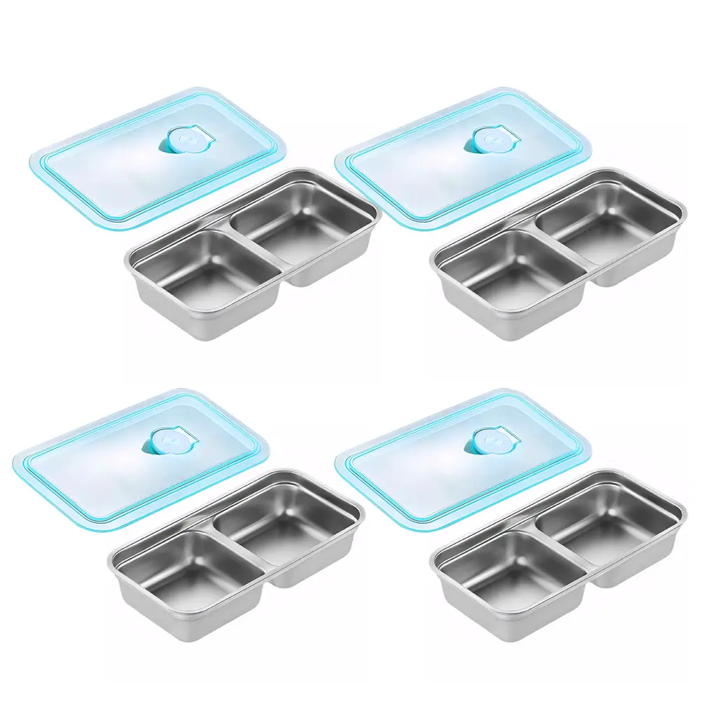 4Pcs Stainless Steel Small Snack Containers with Lid Food Storage Containers Double Compartment for Indoor Office Outdoor Travel