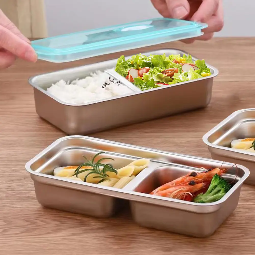4Pcs Stainless Steel Small Snack Containers with Lid Food Storage Containers Double Compartment for Indoor Office Outdoor Travel