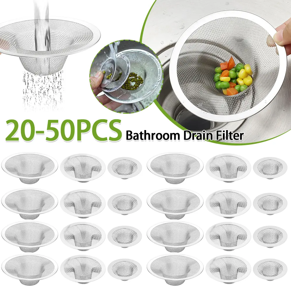 20-50PCS Bathroom Drain Filter Stainless Steel Mesh Bathroom Basin Sink Drain Stopper Filter Drain Hair Catcher Stopper Kitchen