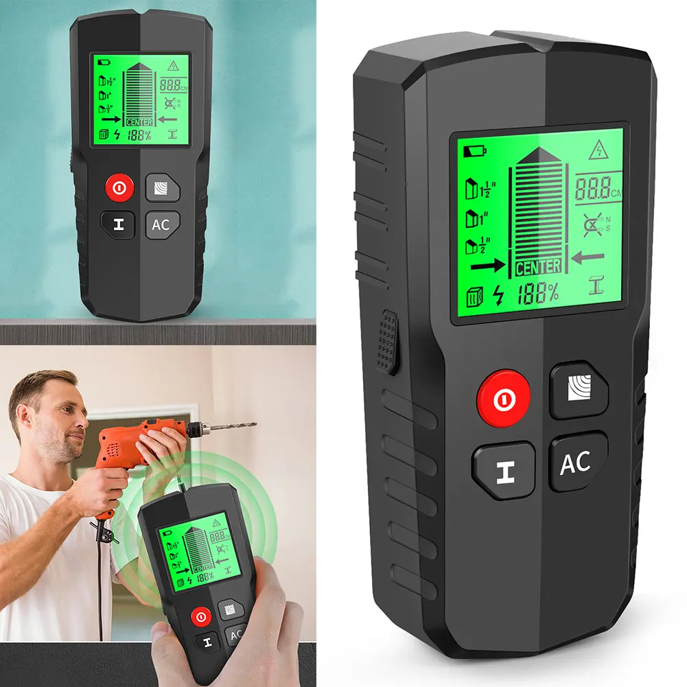 5 in 1 Stud Finder Wall Detector AC Wall Scanner Hidden Line Finding Cable Wires Depth Tracker Digital Backlit LCD Display