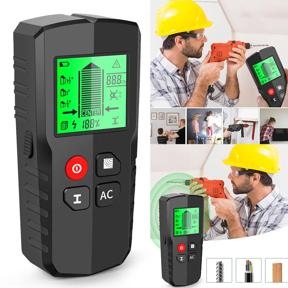 5 in 1 Stud Finder Wall Detector AC Wall Scanner Hidden Line Finding Cable Wires Depth Tracker Digital Backlit LCD Display