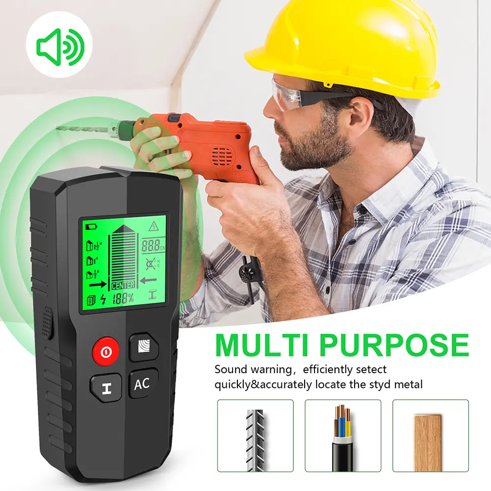 5 in 1 Stud Finder Wall Detector AC Wall Scanner Hidden Line Finding Cable Wires Depth Tracker Digital Backlit LCD Display