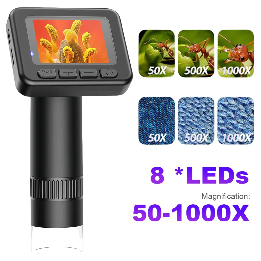 50-1000X Handheld HD Digital Microscope 2 Inch LCD Screen Lab Digital Microscopes Equipment USB High Definition Magnifying Glass
