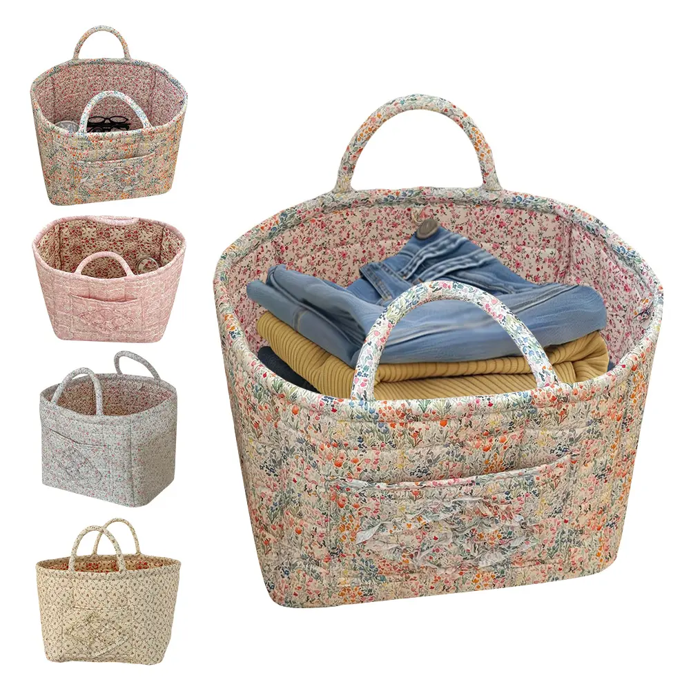 Floral Fabric Storage Basket Large Capacity Laundry Basket Portable Folding Storage Bag Home Decoration