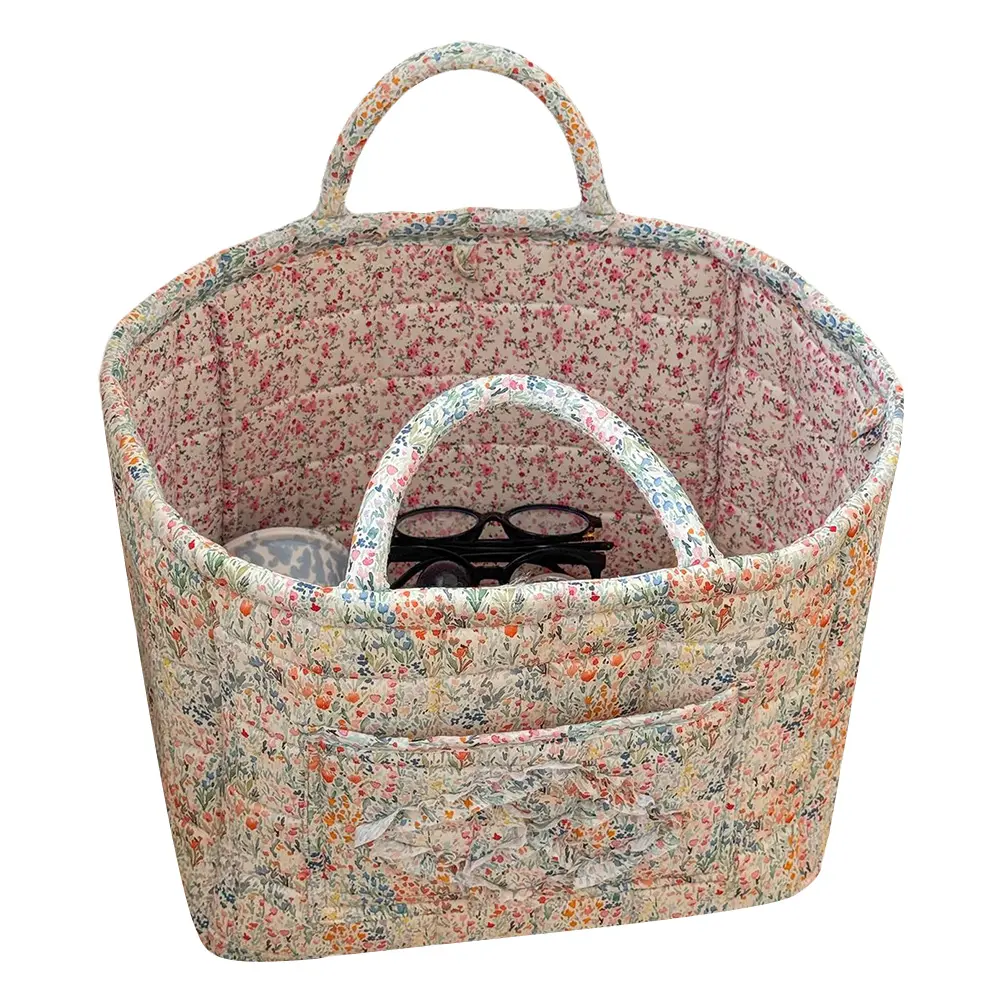 Floral Fabric Storage Basket Large Capacity Laundry Basket Portable Folding Storage Bag Home Decoration