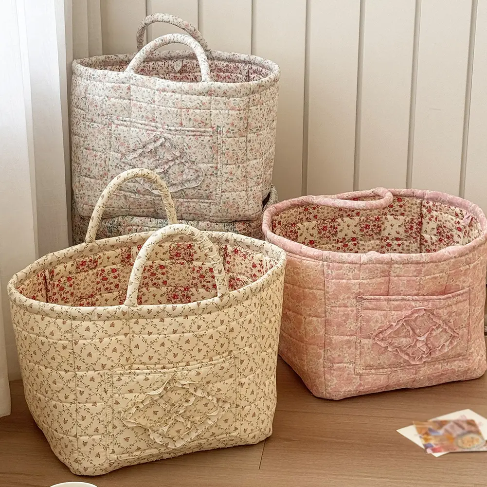 Floral Fabric Storage Basket Large Capacity Laundry Basket Portable Folding Storage Bag Home Decoration