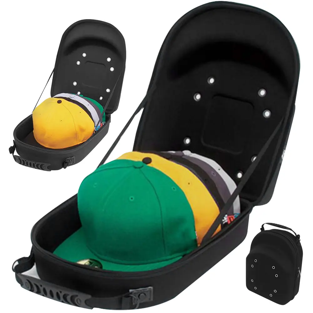 Hard Baseball Hat Case with Adjustable Strap Peaked Cap Storage Bag Wear Resist Baseball Hat Box for Hiking Camping Outdoor Trip