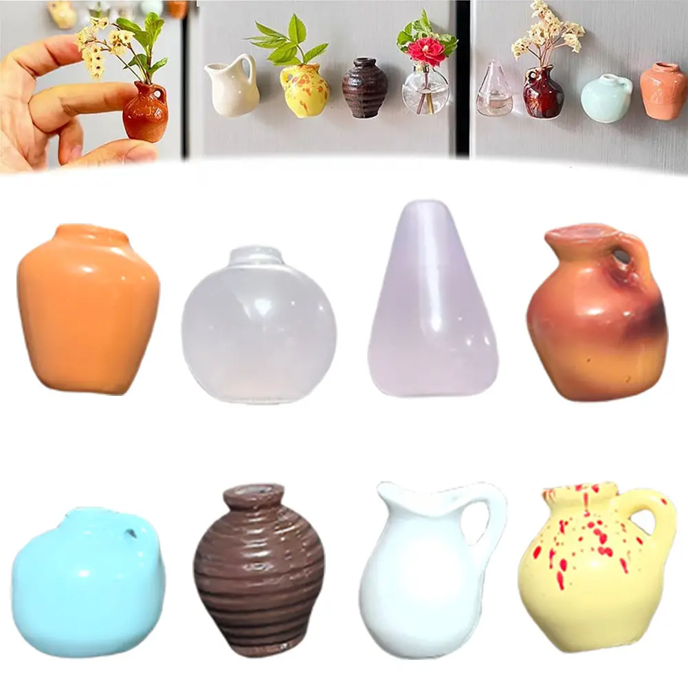 8 pcs Mini 3D Resin Micro Landscape Fridge Ornament Refrigerator Accessories Vase Fridge Magnets Funny Home Magnet Decoration