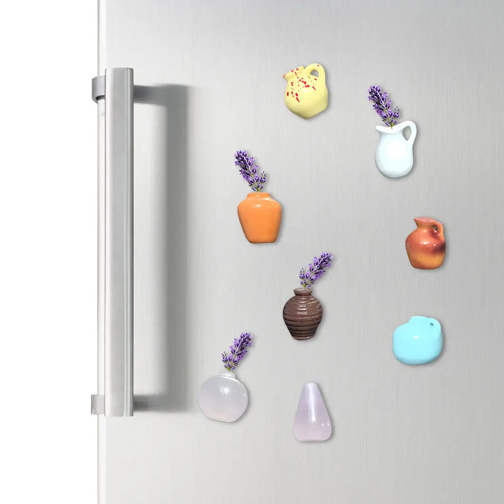 8 pcs Mini 3D Resin Micro Landscape Fridge Ornament Refrigerator Accessories Vase Fridge Magnets Funny Home Magnet Decoration