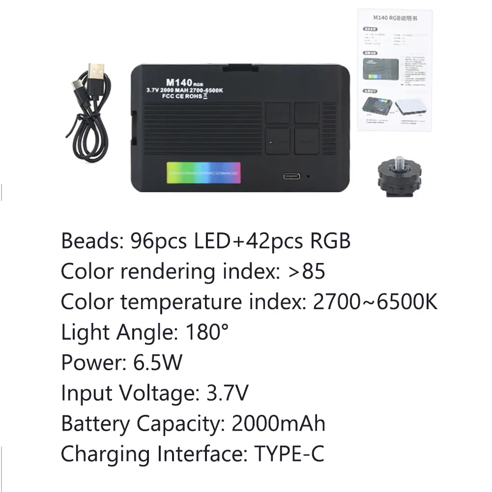 LED Camera Light 2700-6500K RGB Video Light Rechargeable Handheld Fill Light Portable Light Panel for Photography Vlogging