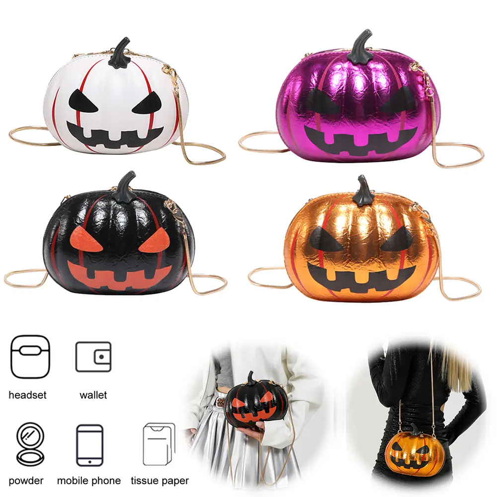 Women Halloween Shoulder Bag Pumpkin PU Leather Crossbody Bag Messenger Bag Crossbody Purse for Shopping Travel