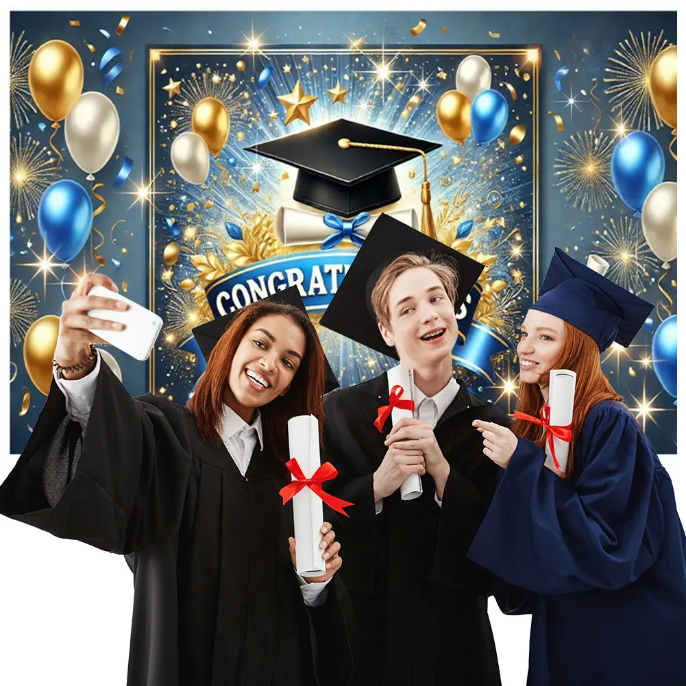 Congrats Grad Photography Background Cloth Wear Resist Photocall Backdrop Backdrop Banner for Graduation Ceremony Party Decor