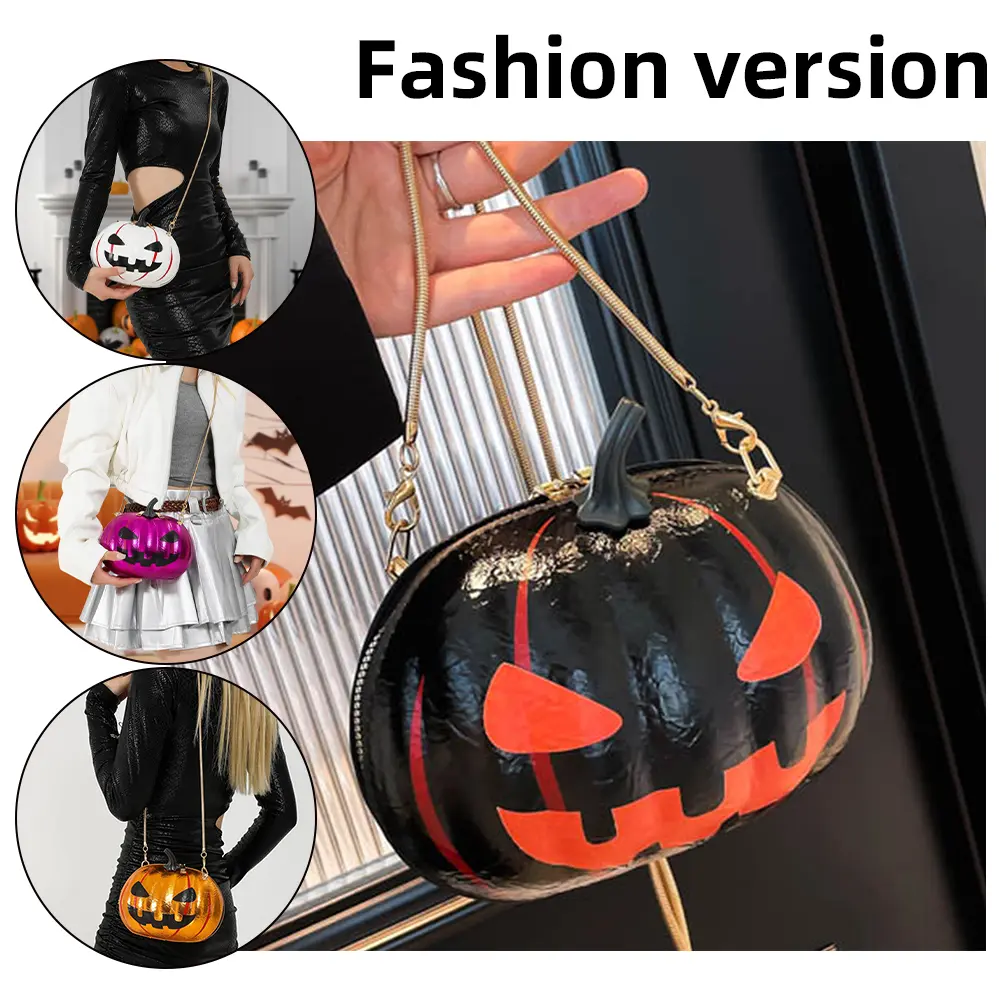 Women Halloween Shoulder Bag Pumpkin PU Leather Crossbody Bag Messenger Bag Crossbody Purse for Shopping Travel