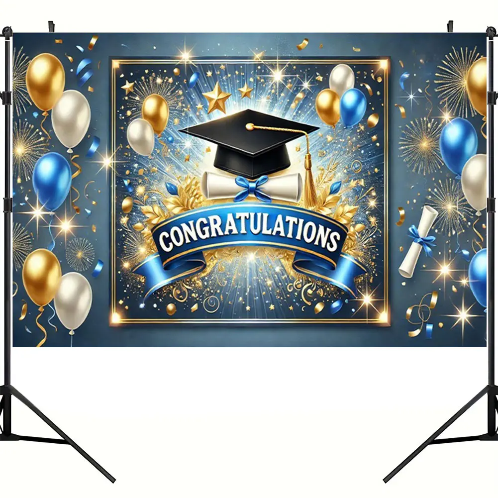 Congrats Grad Photography Background Cloth Wear Resist Photocall Backdrop Backdrop Banner for Graduation Ceremony Party Decor