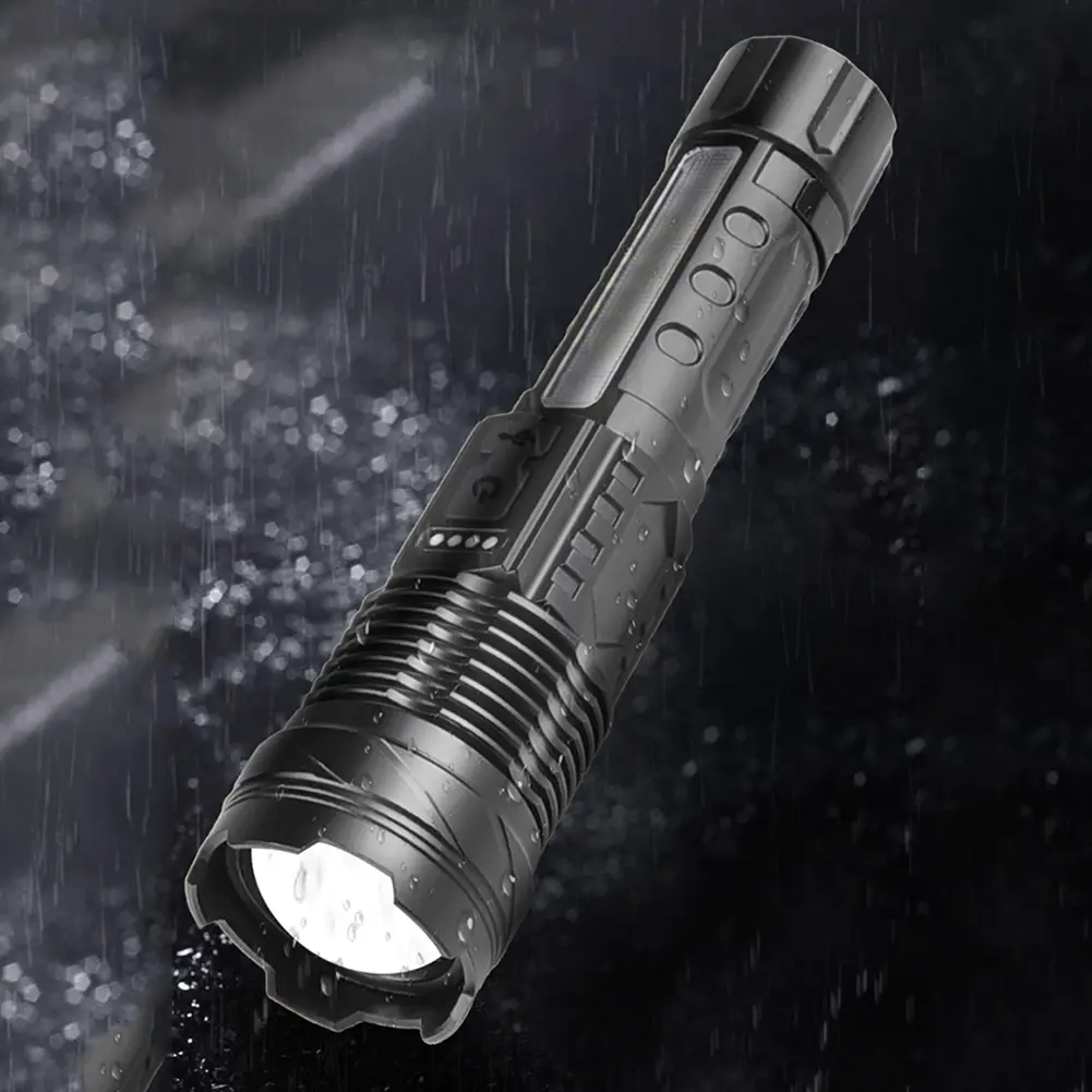 Powerful LED Flashlight with Power Display Zoomable Sportlights Built-in Battery Rechargeable for Outdoor Camping Fishing