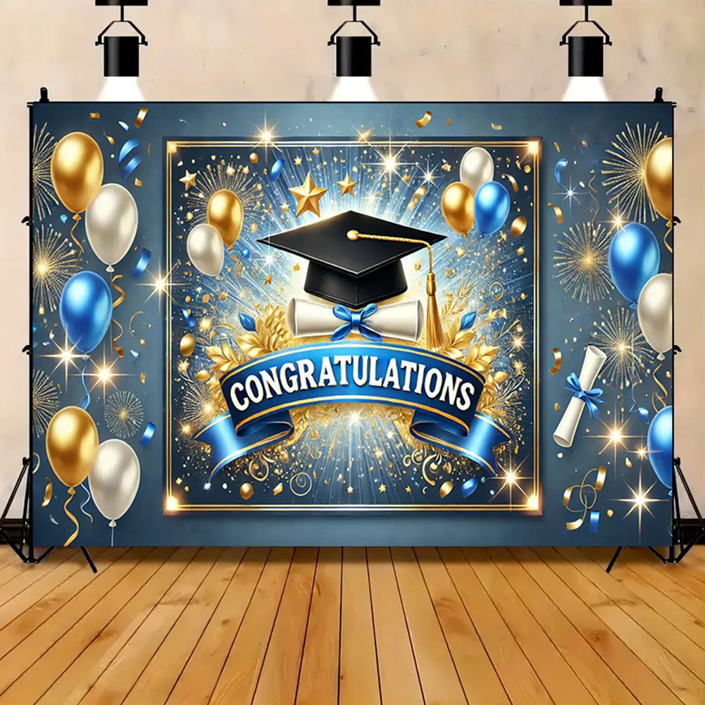 Congrats Grad Photography Background Cloth Wear Resist Photocall Backdrop Backdrop Banner for Graduation Ceremony Party Decor