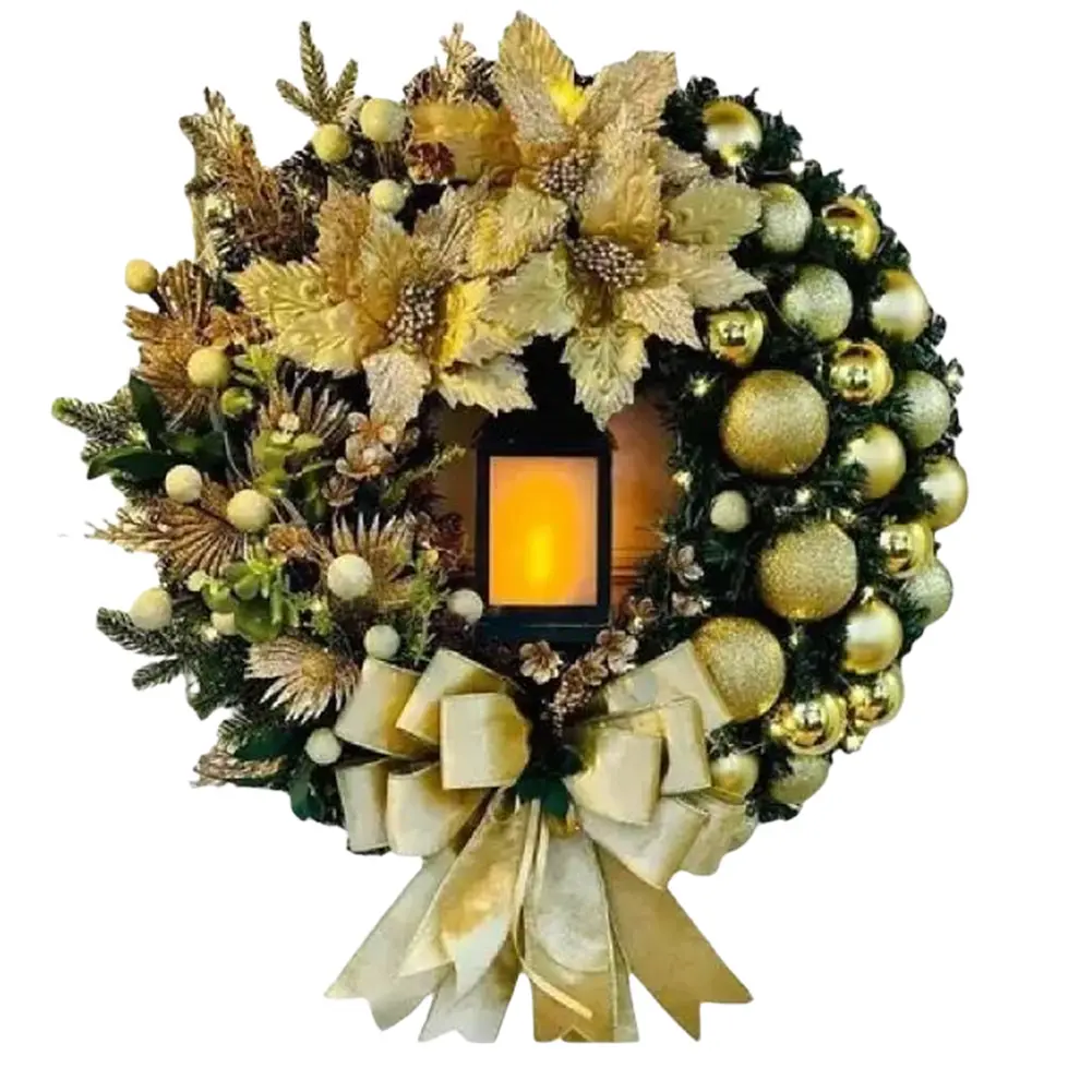 Christmas Wreath With Lamp Artificial Hanging Ornaments Front Door Wall Decorations Christmas Door Wreath for Front Door