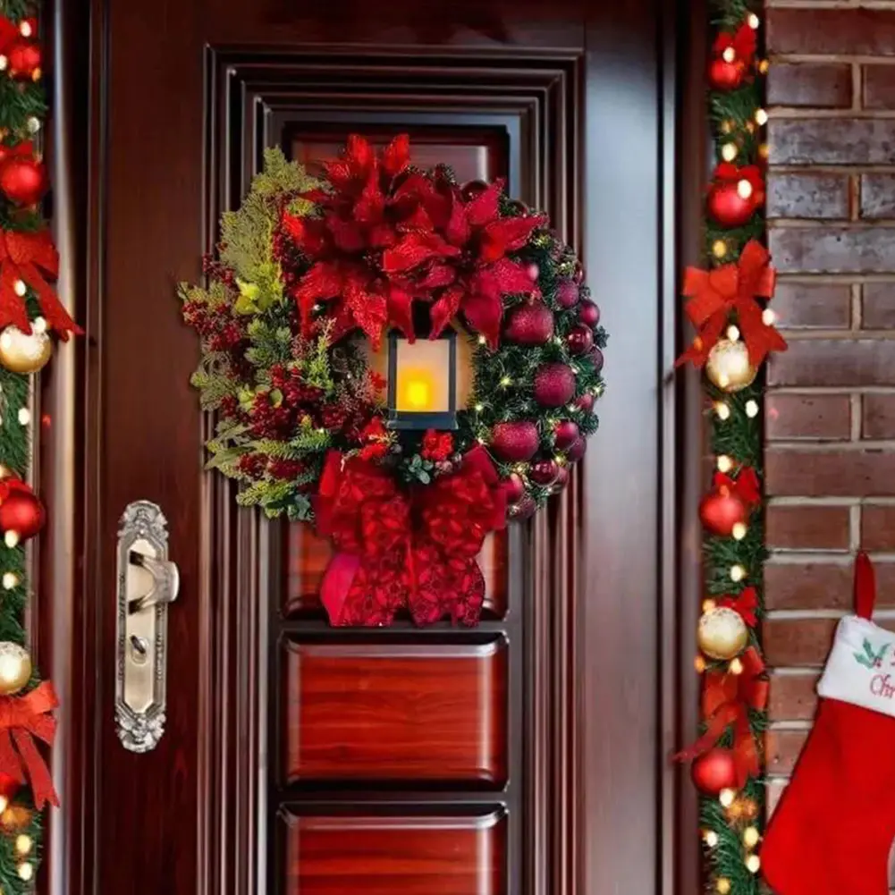 Christmas Wreath With Lamp Artificial Hanging Ornaments Front Door Wall Decorations Christmas Door Wreath for Front Door